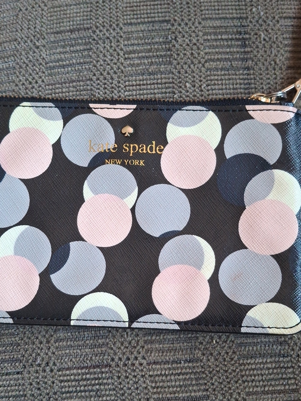 kate spade Polka Dot Wristlet in Black with Pink and Light Gray Circles